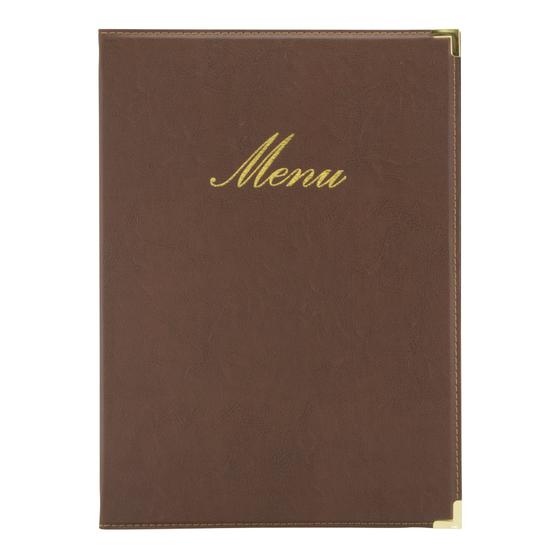 10er-Set Securit Classic Menükartenhalter A4 Braun aus Kunstleder für Restaurant, Hotel und Bar