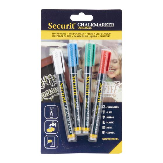 12er-Set Securit Kreidemarker Blister-Set 4er Rundspitze 1-2 mm in Bunt für Gastronomie und Café