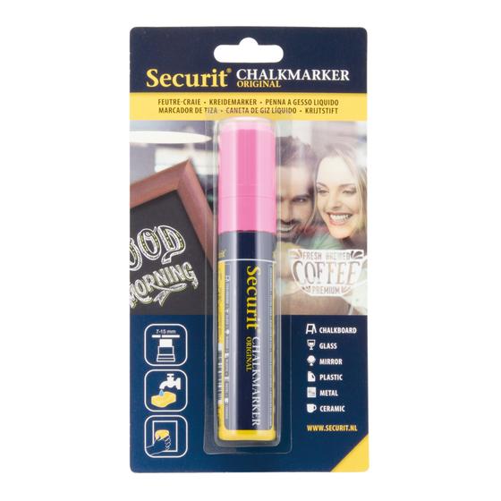 12er-Set Securit Kreidemarker Blockspitze 7-15 mm Pink im Blister für Café, Gastronomie und Event