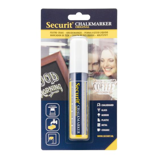 12er-Set Securit Kreidemarker Blockspitze 7-15 mm Weiß im Blister für Einzelhandel und Café
