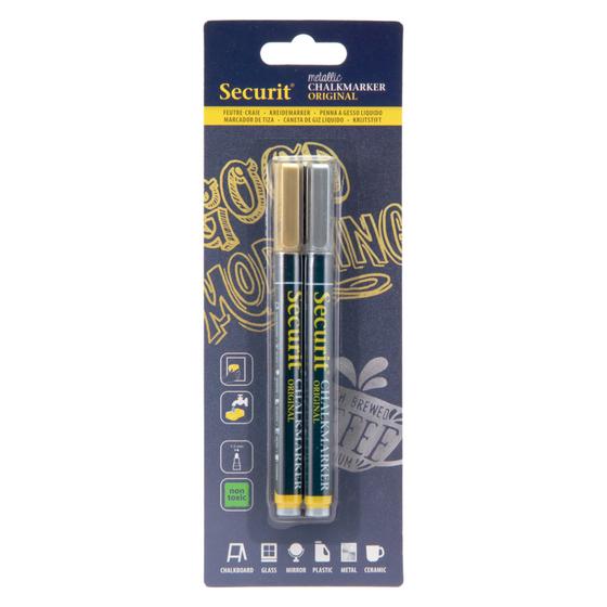 12er-Set Securit Kreidemarker-Duo Gold & Silber, 2er-Blister mit Rundspitze für Kreidetafel und Fenster