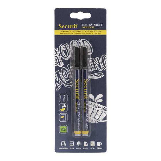 12er-Set Securit Kreidemarker-Duo Schwarz im 2er-Blister mit Rundspitze für Kreidetafel und Fenster