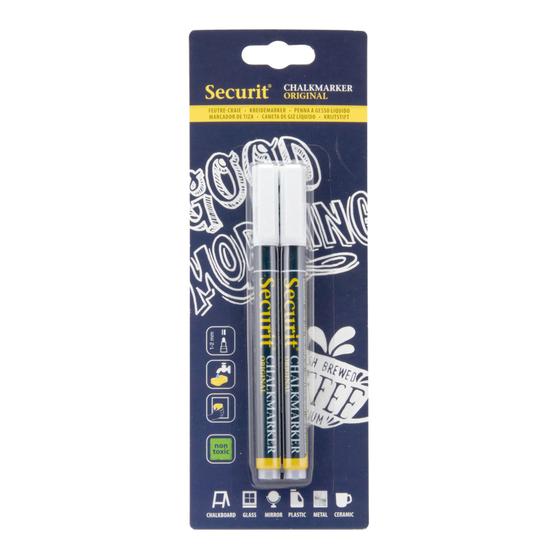 12er-Set Securit Kreidemarker-Duo Weiß im 2er-Blister mit Rundspitze für Kreidetafel und Fenster