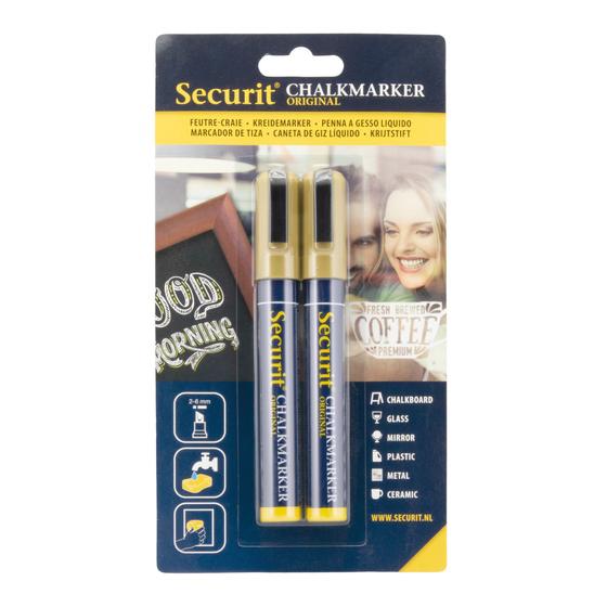 18er-Set Securit Original Kreidemarker-Duo Keilspitze Gold, abwischbar für Café & Schaufenster