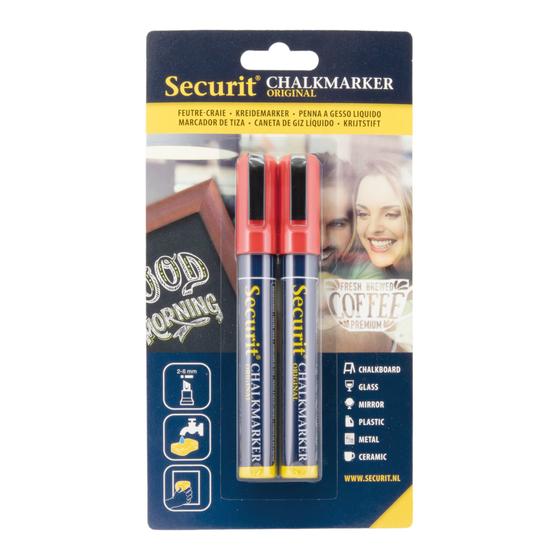 18er-Set Securit Original Kreidemarker-Duo Keilspitze Rot, abwischbar für Café & Schaufenster