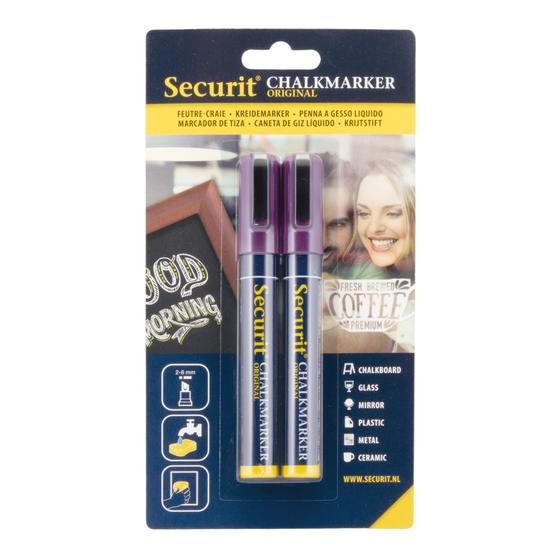 18er-Set Securit Original Kreidemarker-Duo Keilspitze Violet, abwischbar für Café & Schaufenster