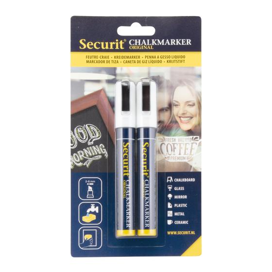 18er-Set Securit Original Kreidemarker-Duo Keilspitze Weiß, abwischbar für Café & Schaufenster