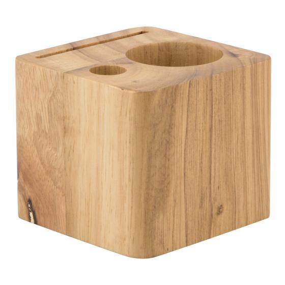 10er-Set Securit Rechnungshalter Holzblock Teak massiv mit drei Fächern für Bargeld Karte und Stift