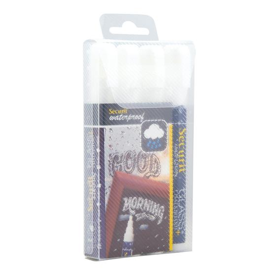 12er-Set Securit wasserfeste Kreidemarker im 4er-Etui, Keilspitze 2-6 mm, Weiß für Gastronomie