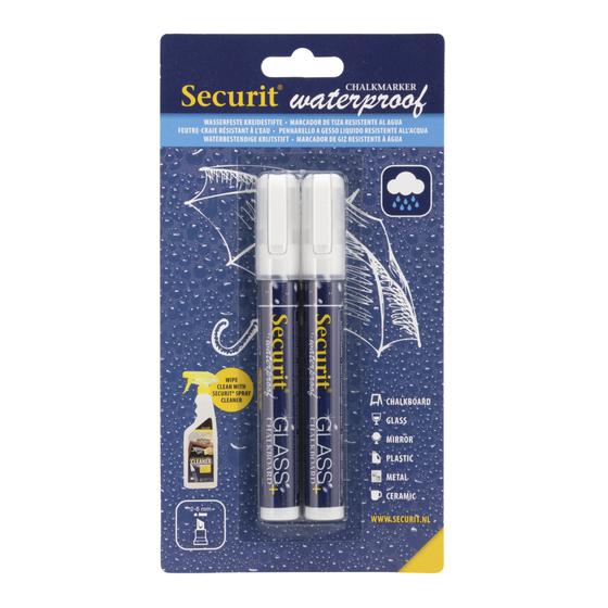 12er-Set Securit wasserfeste Kreidemarker im Blister mit 2 Stück Keilspitze Weiß für den Außenbereich
