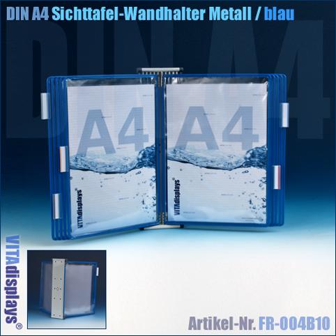 Display board wall holder metal with 10 DIN A4 display boards blue