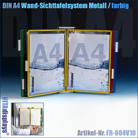 Wall display board system metal with 10 DIN A4 display boards coloured