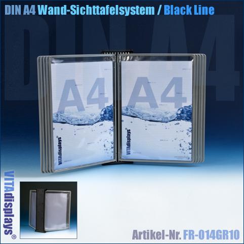 Wall display board system Black Line with 10 A4 display boards grey