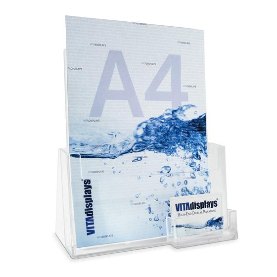 Table brochure stand DIN A4 as a stable stand with extra business card holder