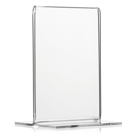DIN A7 table stand as T-stand in portrait format made of original PLEXIGLAS®.