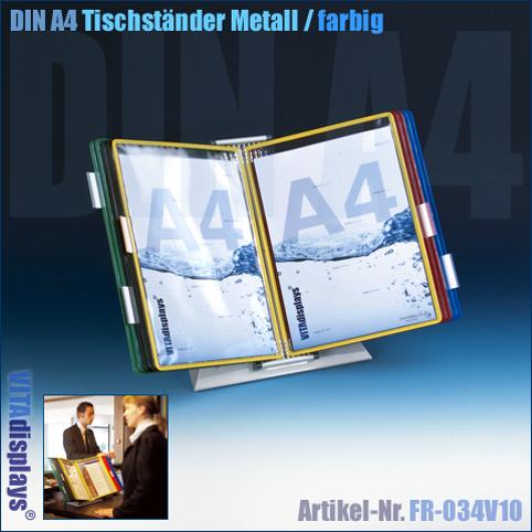 Table stand tarifold metal with 10 DIN A4 display boards coloured