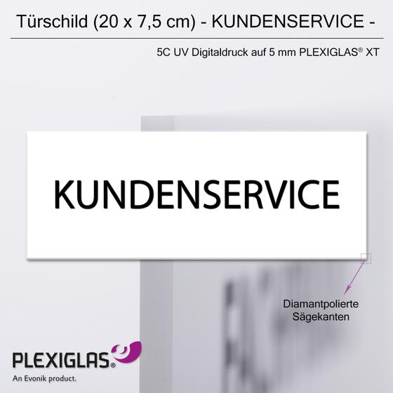 Türschild KUNDENSERVICE (20 x 7,5 cm) aus PLEXIGLAS® (weiss)