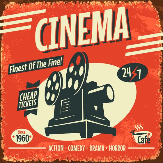 Designer Magnet "Cinema" - Vintage Retro Tin Sign Design