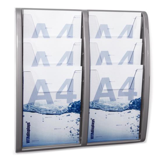 DIN A4 display / 6 trays / wall mounting (grey)