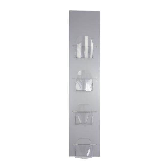 Wandprospekthalter für 4 x DIN A5, Alu-Verbund-Paneel in silbermatt, Taschen frei umhängbar, 1450 x 300 mm