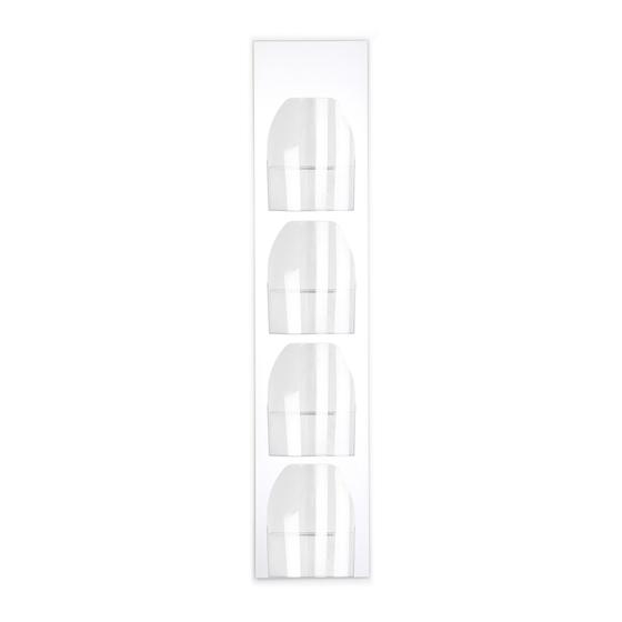 Wandprospekthalter für 4 x DIN A4, Alu-Verbund-Paneel in weiß, Taschen frei umhängbar, 1450 x 300 mm