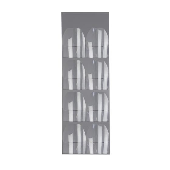 Wandprospekthalter für 8 x DIN A4, Alu-Verbund-Paneel in silbermatt, Taschen frei umhängbar, 1450 x 500 mm