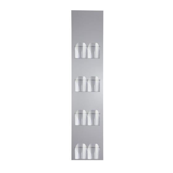 Wandprospekthalter für 8 x DIN A6, Alu-Verbund-Paneel in silbermatt, Taschen frei umhängbar, 1450 x 300 mm