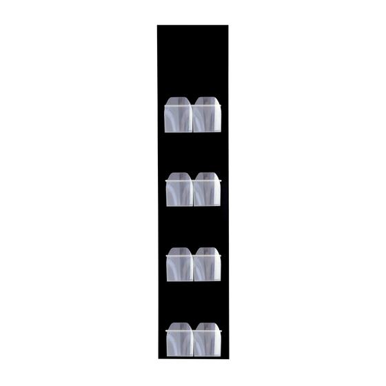 Wandprospekthalter für 8 x DIN A6, Alu-Verbund-Paneel in schwarz, Taschen frei umhängbar, 1450 x 300 mm