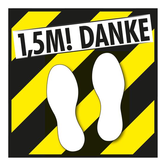 Floor sign as waiting point "1.5 Meter - Thank you" (30 x 30 cm) non-slip (vinyl) White/Yellow/Black
