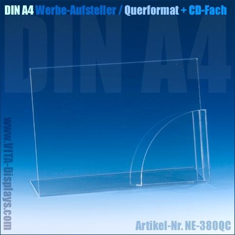 DIN A4 Werbeaufsteller / quer + CD-Fach