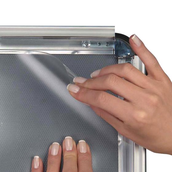 Alu-Klapprahmen DIN A1 zur Wandmontage mit Rondo-Chromecken, 32 mm Profil, Antireflexfolie